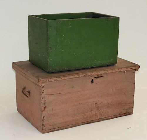 2 NE Pink & Green Painted Pine Diminutive Chests