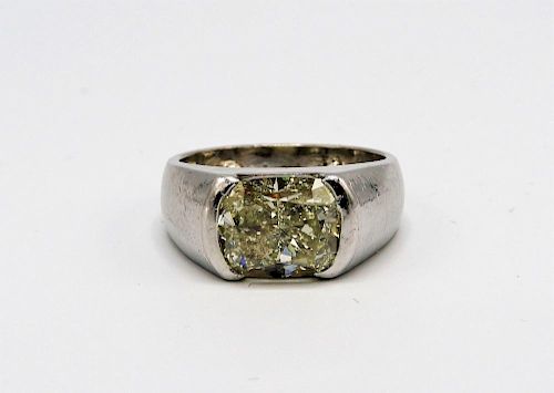 Platinum 4CT Light Yellow Solitaire Diamond Ring