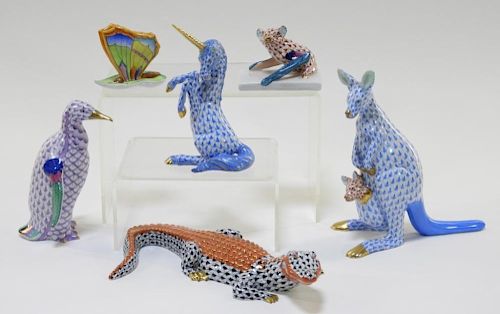 6 Herend Porcelain Fishnet Animal Figures