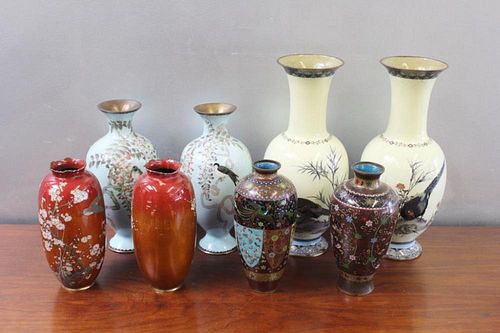 4 Pairs of Antique Champleve Vases.