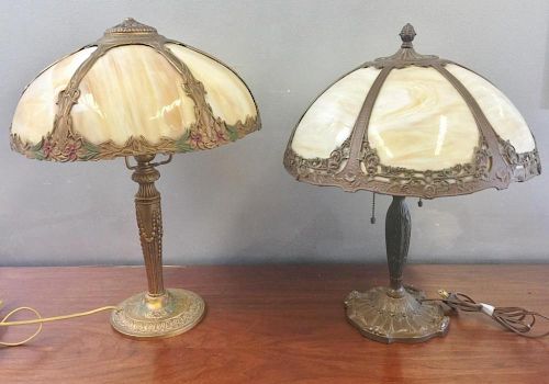 2 Style Slag Glass Table Lamps, Slag Glass Table Lamp
