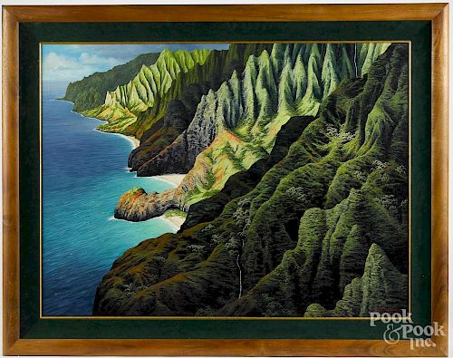 Harry D. Wishard (American b. 1952), oil on canvas Hawaiian coastal scene, signed lower right and da