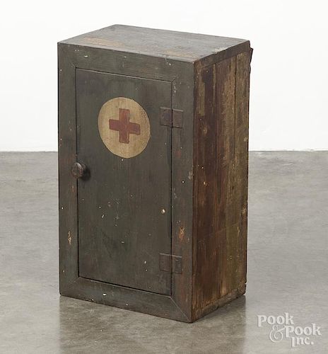 Painted pine Red Cross medicine chest, late 19th c., 21 1/2'' h., 13'' w.