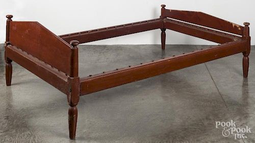 Two red painted rope beds, 19th c.