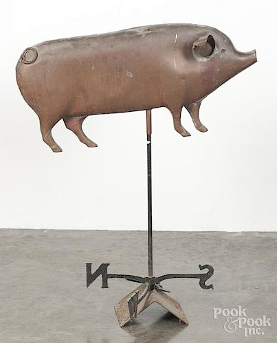 Copper pig weathervane, mid 20th c., 36'' h., 28'' w.
