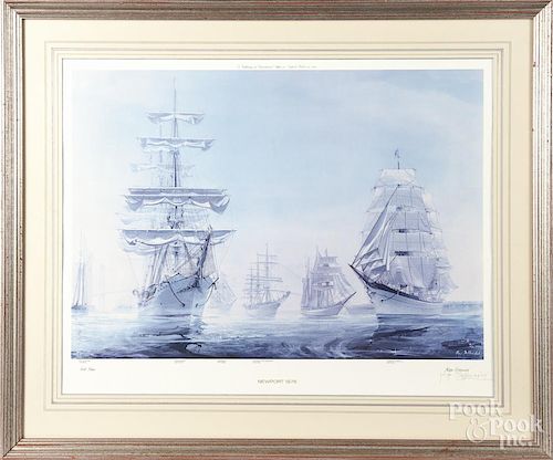 Kipp Soldwedel pencil signed print, titled A Gathering of International Ships Newport Harbor 1976,