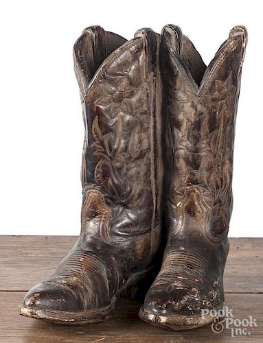 Pair of ceramic cowboy boots by Austin Prod Inc., 15'' h.