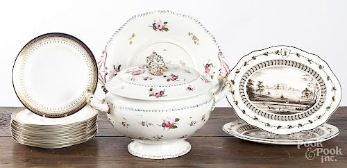 Staffordshire tureen and undertray, 19th c., 10'' h., 15'' w., together with two modern Wedgwood platt