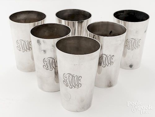 Set of six Shreve & Co. sterling silver julep cups, 4 3/8'' h., 52 ozt.