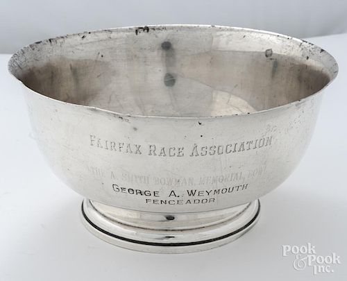 Sterling silver trophy bowl for the Fairfax Race Association, 1963 presented to George A. Weymouth,