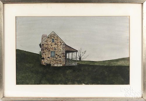 Jimmy Lynch (American 1950-2013), gouache landscape with farmhouse, signed lower right, 17'' x 28''.