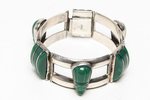 Vintage Mexican Silver & Green Onyx Bracelet