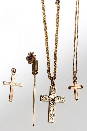 Antique 14K & 10K Gold Jewelry- 4 Pieces, 2 Chains