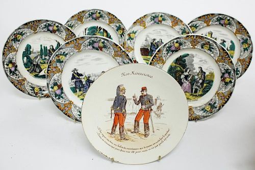 7 French Faience Dessert Plates, 19th C.