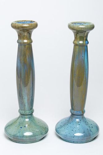 Pair of Old Fulper Pottery Candlesticks
