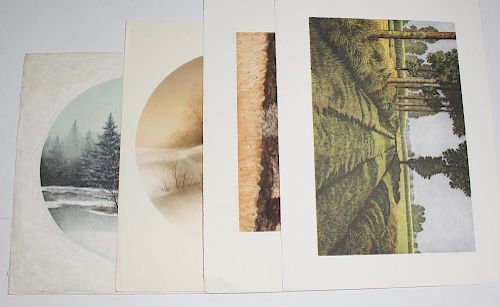 4 Unframed Nature-Themed Color Lithographs
