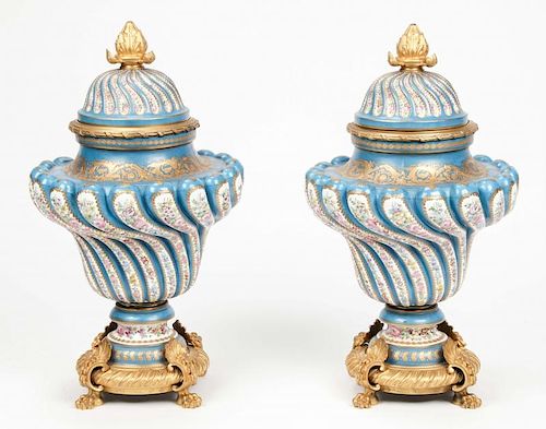 Fine Pair of Antique Monumental French Sevres Urns