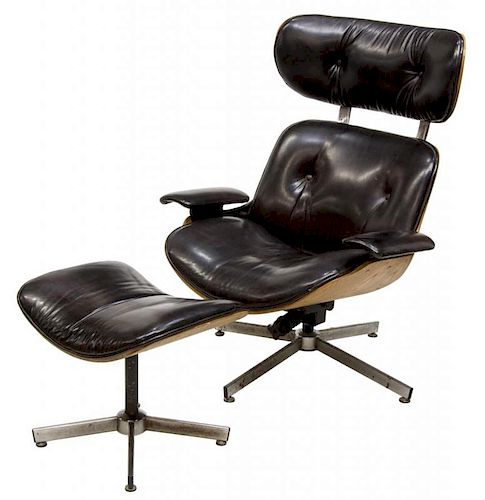 (2) PLYCRAFT EAMES STYLE LOUNGE CHAIR & OTTOMAN