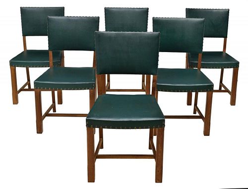 (6) OAK DINING CHAIRS WITH UPHOLSTERED SEAT & BACK