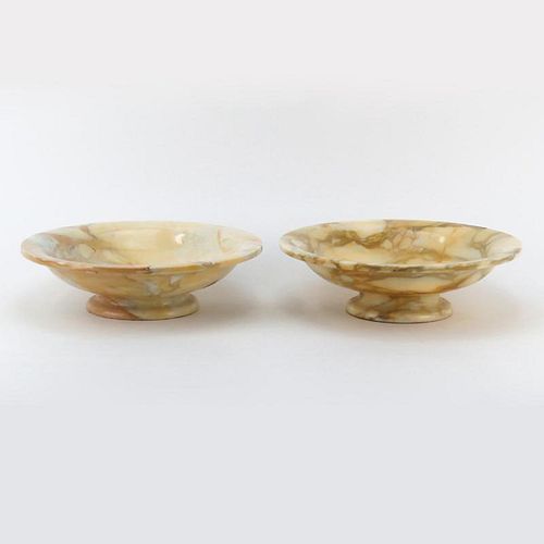 Pair of Italian Specimen Marble Pedestal Bowls.