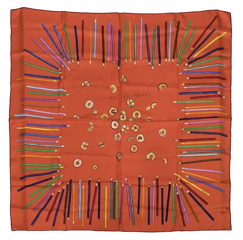 HERMES SILK SCARF, 'A VOS CRAYONS', LEIGH COOKE