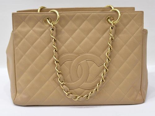 CHANEL QUILTED TAN LEATHER PETITE TIMELESS TOTE