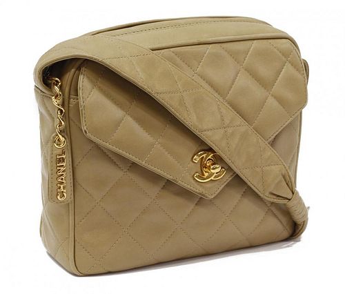 CHANEL QUILTED TAN LAMBSKIN LEATHER SHOULDER BAG