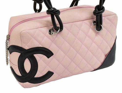 CHANEL 'CAMBON BOWLING' PINK QUILTED LEATHER BAG