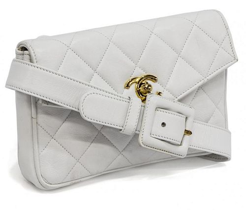 CHANEL WHITE QUILTED LEATHER WAIST PACK IN BOX