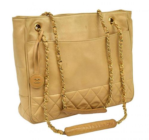 CHANEL QUILTED BASE TAN LEATHER HANDBAG