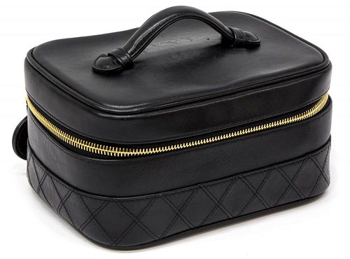 CHANEL BLACK QUILTED LEATHER COSMETIC CASE