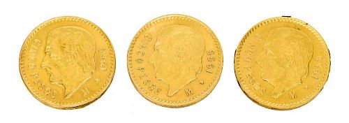 (3) MEXICO 5 PESO GOLD COINS, 1955