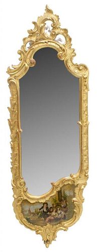 LOUIS XV STYLE GILT ROCOCO PAINTED WALL MIRROR