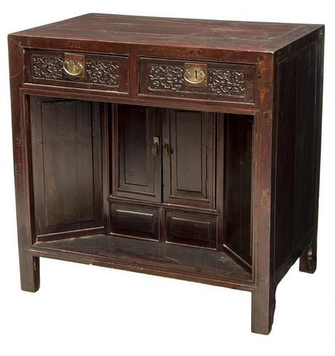 CHINESE CARVED ROSEWOOD CABINET WITH DRAWERS