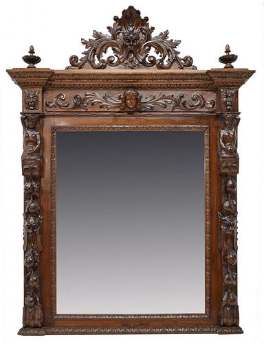 ITALIAN HIGHLY CARVED FIGURAL BEVELED WALL MIRROR