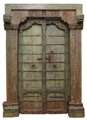 ANTIQUE ARCHITECTURAL PAINTED FRAME & DOORS