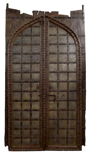 MONUMENTAL ARCHITECTURAL IRON STRAP WOOD DOORS