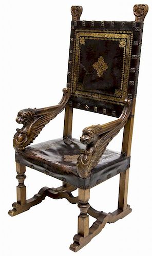 FRENCH MONUMENTAL CARVED WINGED GRIFFINS ARMCHAIR