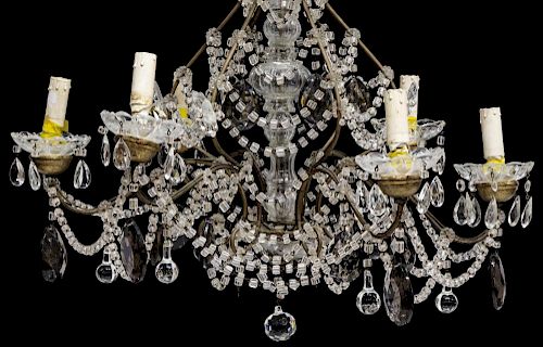 CONTINENTAL SIX-LIGHT IRON & CRYSTAL CHANDELIER