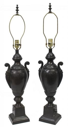 (2) BRONZE PATINATED METAL URN TABLE LAMPS