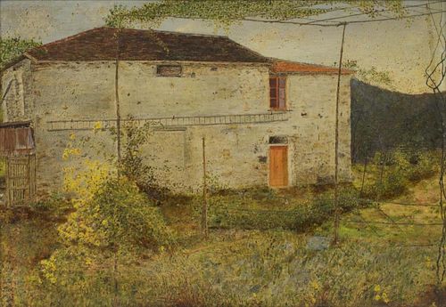 FRAMED ITALIAN PAINTING, HOUSE VIEW, 1938