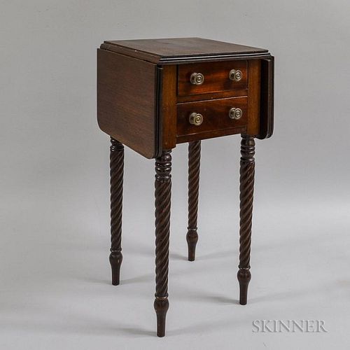 Miniature Classical-style Carved Mahogany Two-drawer Drop-leaf Worktable