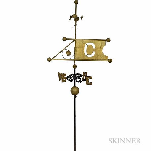 Gilt Iron and Copper "C" Bannerette Weathervane and Directionals