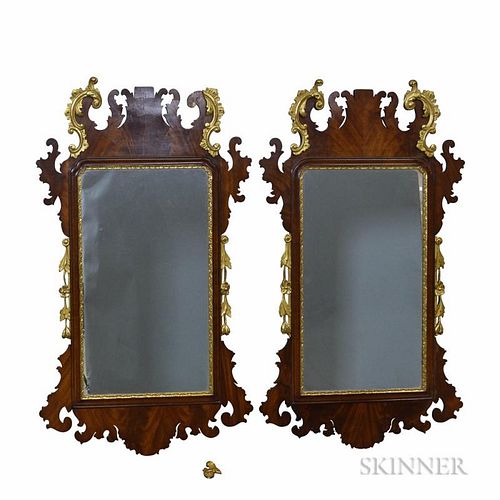 Pair of Chippendale-style Carved and Gilt Mahogany Scroll-frame Mirrors