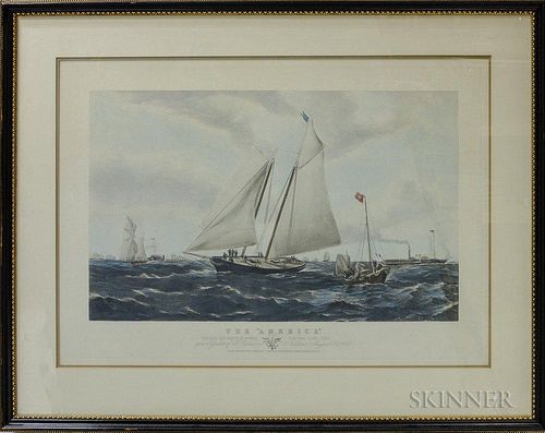 Framed Lithograph The "America" Winning the Match at Cowes for the Club Cup   Restrike