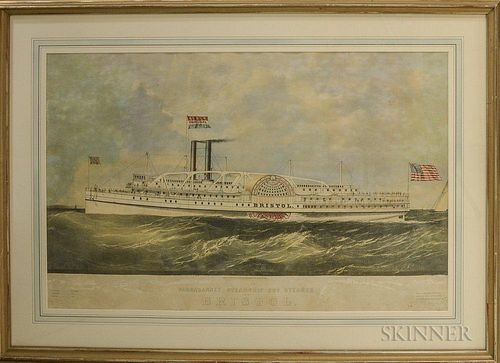 Framed Endicott & Co. Hand-colored Engraving Narraganset Steamshipp Co. Steamer Bristol