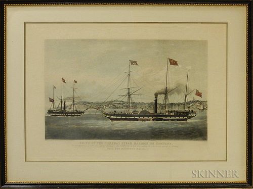 Two Framed Hand-colored Engravings of Steamships