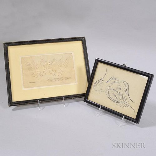 Two Framed Calligraphic Drawings