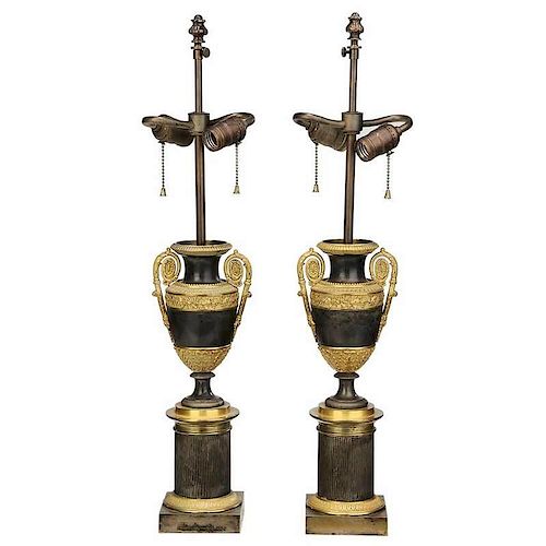 Pair Louis Phillipe Urns Mounted As Lamps