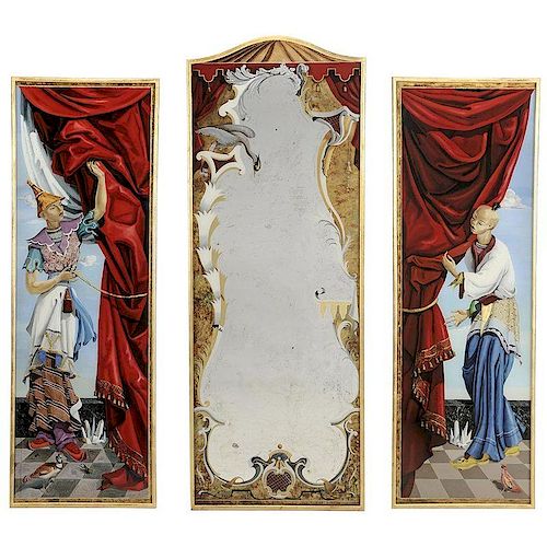 French Eglomise Chinoiserie Triptych